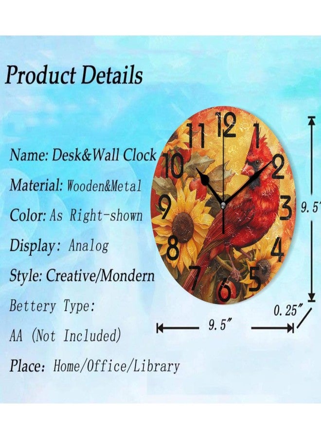 ZzWwR Beautiful Cardinal Sunflower Art 10 Inch Round Wall Clock, Analog Quiet Non Ticking Desk Clock for Home Kitchen/Living Room/Bedroom/Bathroom/Office - Image 2